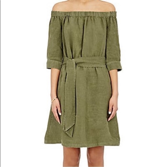 FRAME DENIM Linen Off the Shoulder Dress Olive Green Tie Waist Sz XS - Picture 12 of 12